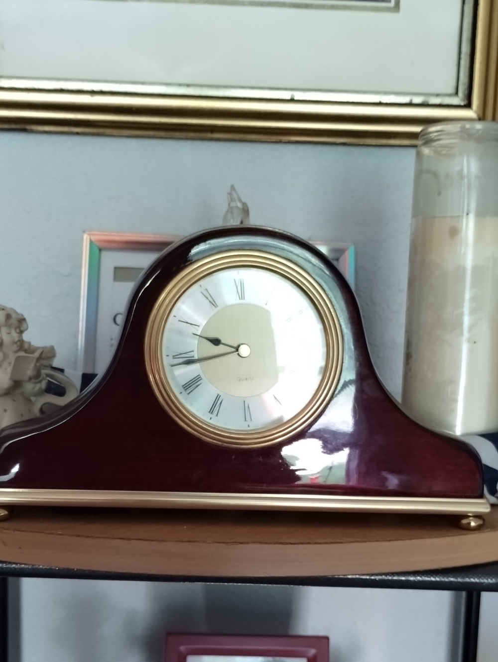 Mahogany Finish Mantel Clock with Gold Accents